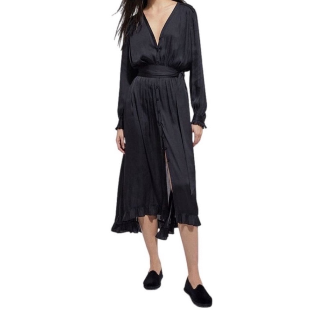 The Kooples Black Satin V-Neck Maxi Dress